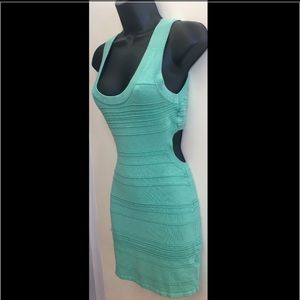 BEBE Mint Ribbed Scoop Neck Bodycon Cutout Dress M